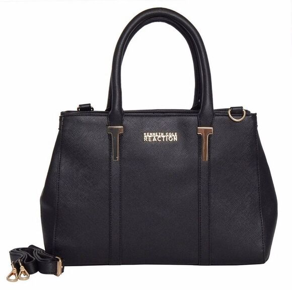 Kenneth Cole Reaction Triple Entry Harriet Handbag Purse Black w/ Gold Hardware - Picture 1 of 14